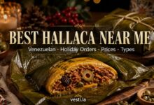 Traditional Venezuelan hallaca with seasoned corn dough, meat filling, olives and raisins wrapped in plantain leaves