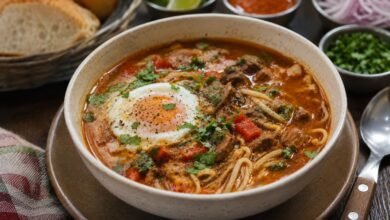 What Does Sopa Criolla Taste Like? Flavor, Spice and Texture 4 Peruvian sopa criolla with tender beef, noodles, tomato broth, herbs and a soft poached egg