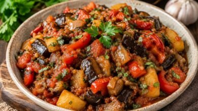 What Is Ajapsandali? A Complete Guide to Georgian Eggplant Stew 6 Traditional Georgian ajapsandali with eggplant, tomatoes, peppers, potatoes and fresh herbs